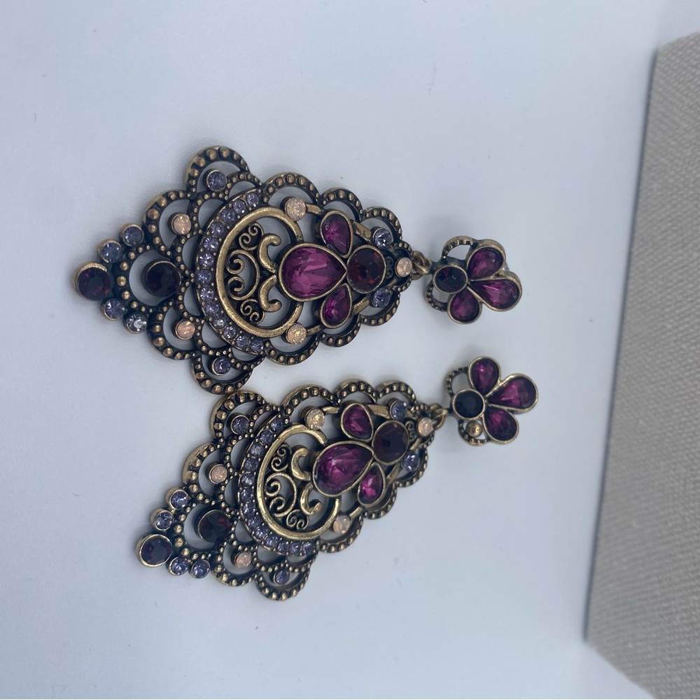 Elegant Purple and Gold Statement Earrings - Picture 5 of 5